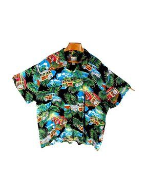 Vintage Diamond Head Hawaiian Shirt Size 4XL Woody Car Palm Tree Print Hawaii